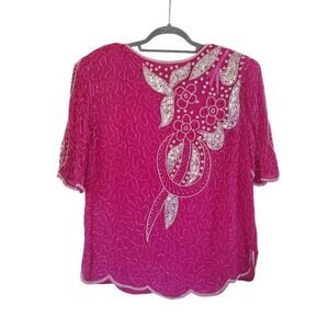 Vintage Mark & John II Silk Intricately Beaded Sequined Blouse India, Size XL